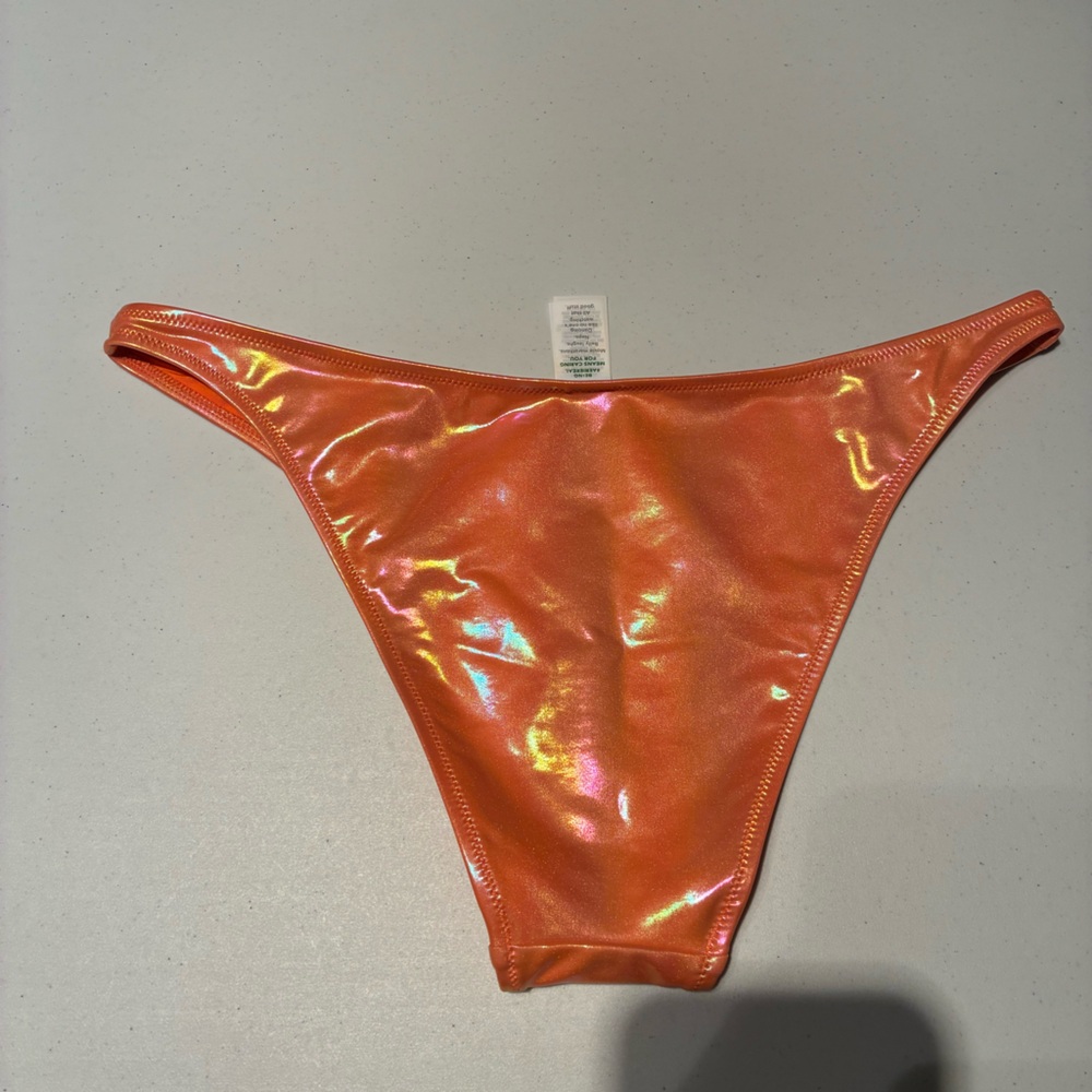 NWT Aerie Metallic Low Rise Cheeky Bikini Bottom in Orange Size Large - Picture 8 of 8